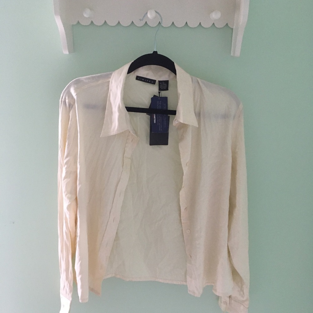Eggshell Colored Silk Button Down, Size Large